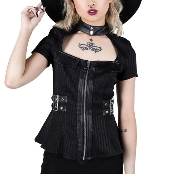 Killstar Tops - Killstar Dark Enterprise Top (Pinstripe)